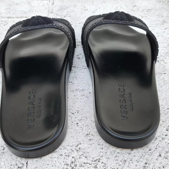 Versace Men Sandal Shoe MEDUSA Black Slide Sandal Size 7.5US Made in Italy Auth main image 6